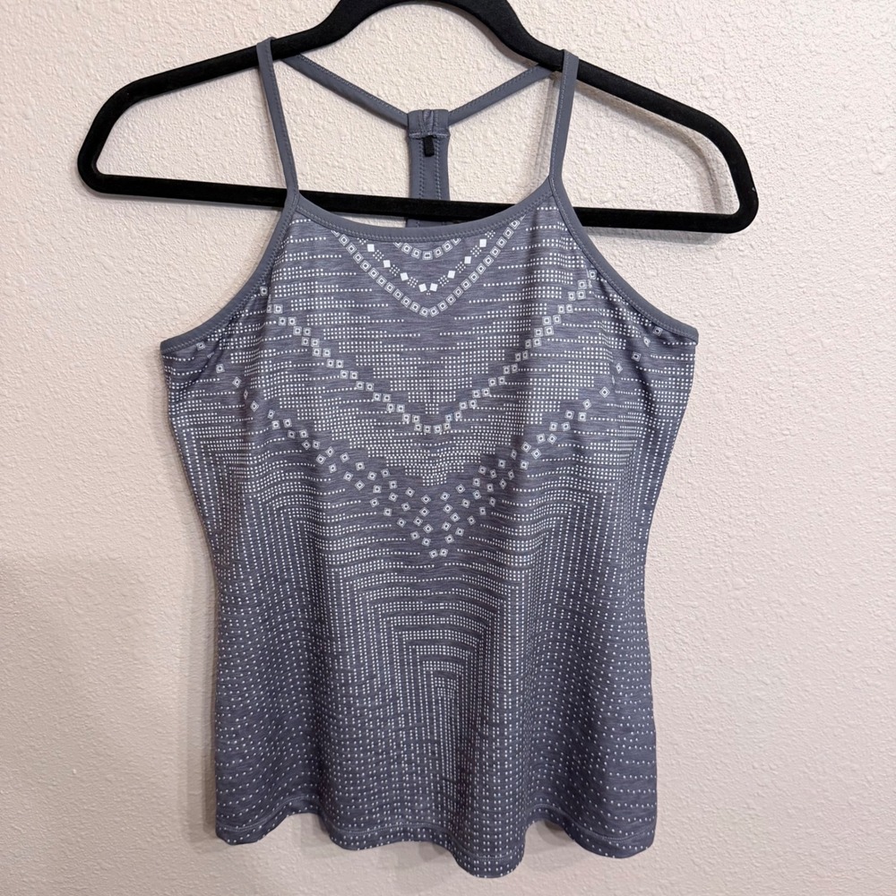 Prana Women Gray Geometric Print Racerback Yoga Tank Top with Shelf Bra Small
